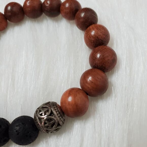 ESSENTIAL CHARMS Rosewood and lava stones stretch bracelet size S/M - Picture 6 of 11